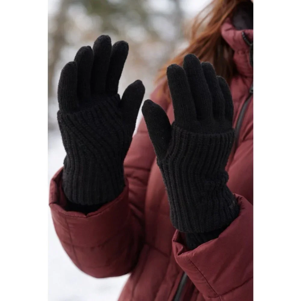 All Saints Gloves Black Women Mixed Stitch Knit Wool Blend Outdoor Streetwear NE